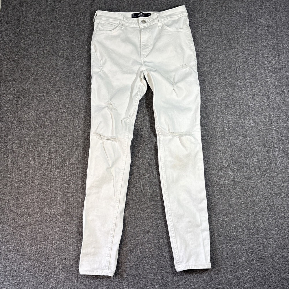 Hollister Women's High Rise Super Skinny White Jeans Distressed Stretch Size 7S